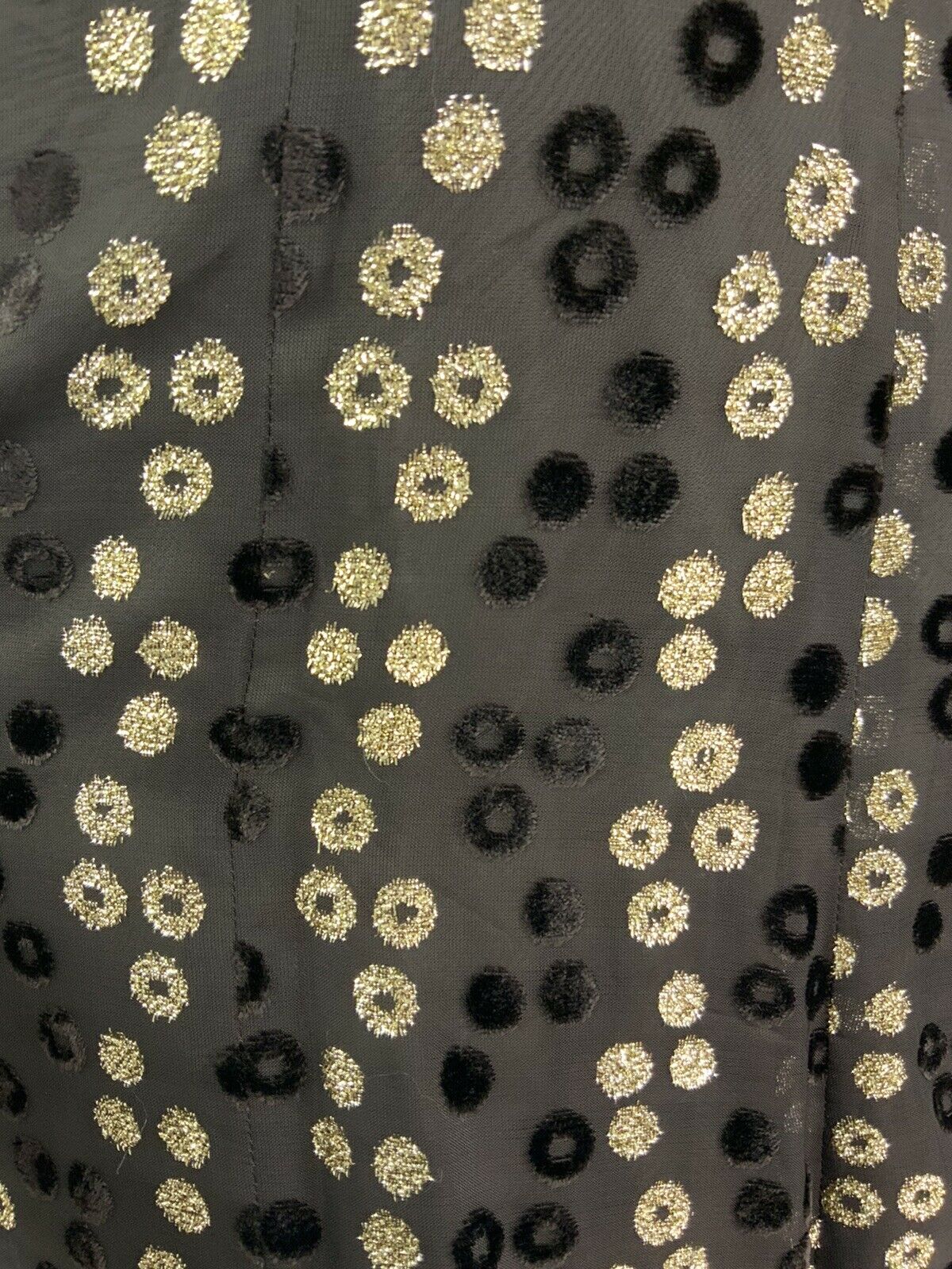 VINTAGE 60s 70s BROWN GOLD GLITTER VELVET POLKA DOT SHEER GLAM PARTY DRESS 14 16