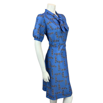 VINTAGE 60s 70s BLUE PINK ORANGE FLORAL BOW TIE MOD MINI DRESS 8 10