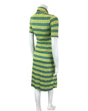 VINTAGE 60s 90s LIME GREEN WHITE STRIPED DOTTY GEOMETRIC MOD SHIRT DRESS 6 8