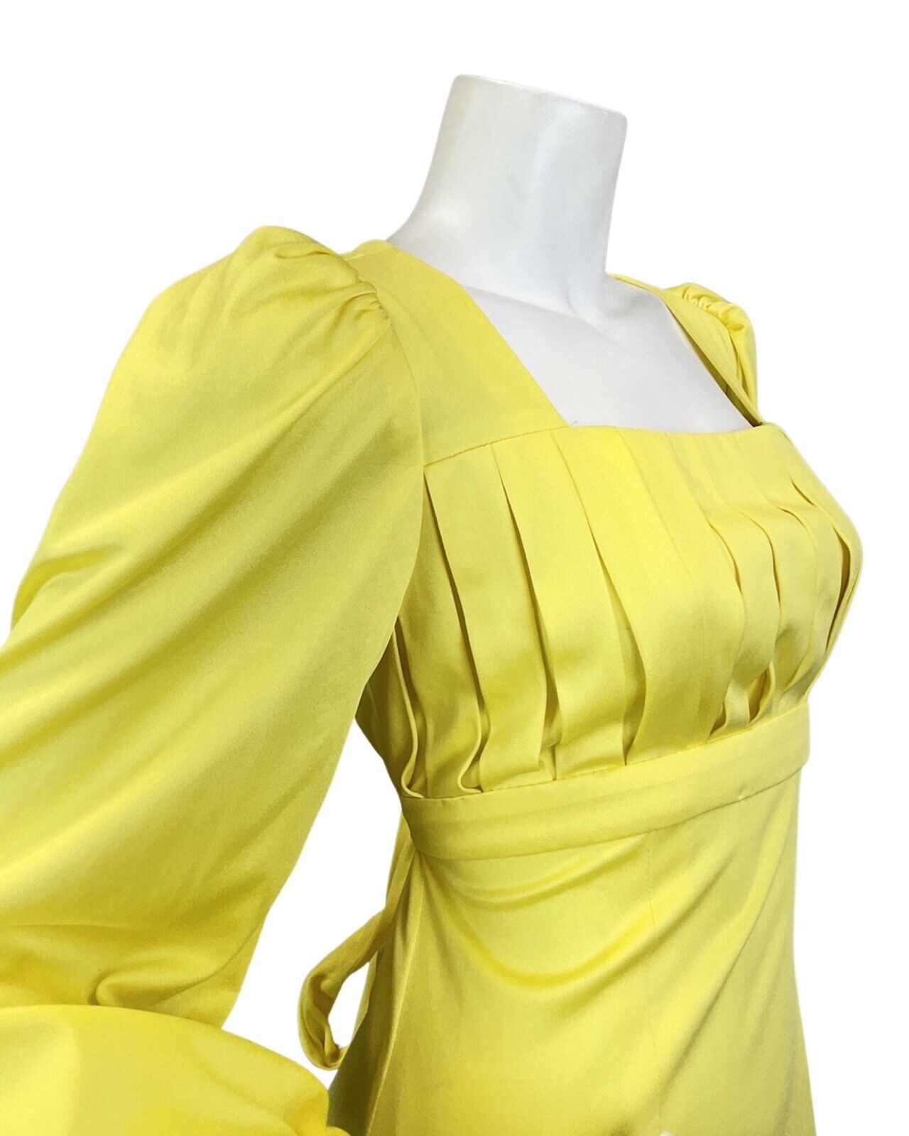 VINTAGE 60s 70s LEMON YELLOW EMPIRE LINE BOHO PRAIRIE SUMMER MAXI DRESS 8 10