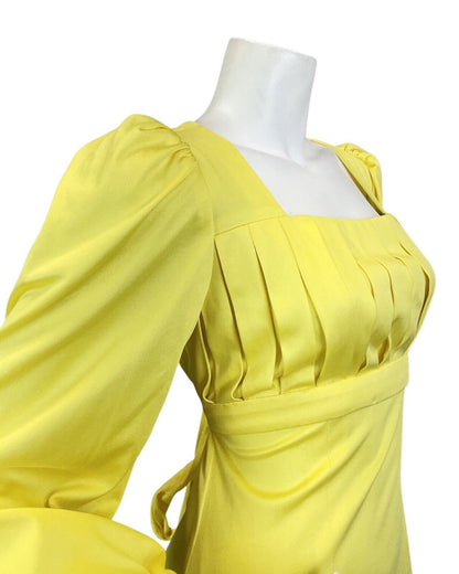 VINTAGE 60s 70s LEMON YELLOW EMPIRE LINE BOHO PRAIRIE SUMMER MAXI DRESS 8 10