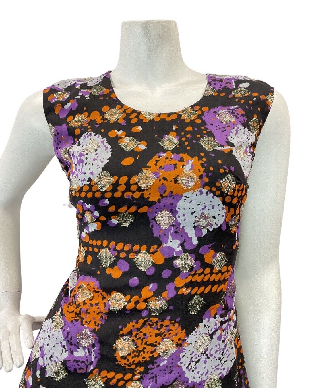 VINTAGE 60s 70s PURPLE ORANGE BLACK PSYCHEDELIC ABSTRACT PARTY MAXI DRESS 10 12