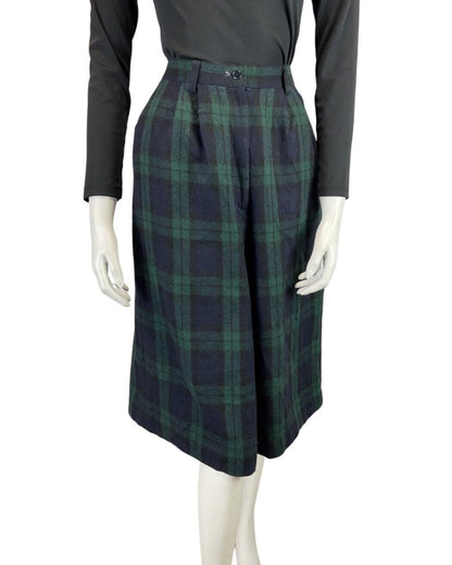 VINTAGE 70s 90s GREEN BLUE PLAID CHECKED MOD WOOL CULOTTES 8