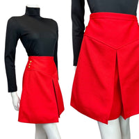 VINTAGE 60s 70s PILLARBOX RED GOLD MOD MINI A-LINE SKIRT 8