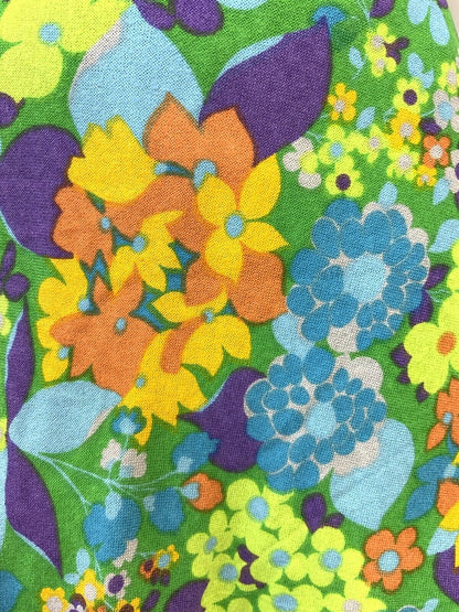 VINTAGE 60s 70s GREEN BLUE PURPLE YELLOW FLORAL PSYCHEDELIC MOD SKIRT 6 8