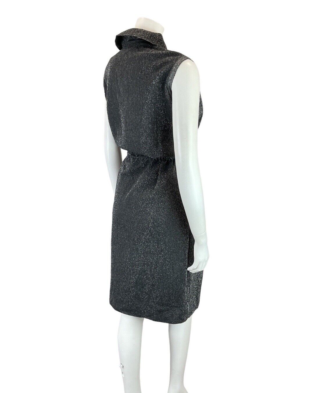 VINTAGE 60s 70s GREY SILVER LUREX GLITTER DISCO PARTY MOD SLEEVELESS DRESS 10 12