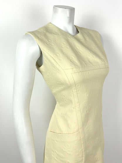 VINTAGE 60s 70s YELLOW CREAM CIRCLE MOD SLEEVELESS MINI DRESS 10 12