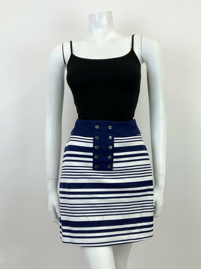 VINTAGE 60s 70s WHITE NAVY BLUE STRIPED MOD MINI SKIRT 8