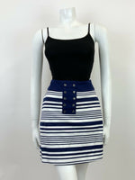 VINTAGE 60s 70s WHITE NAVY BLUE STRIPED MOD MINI SKIRT 8