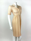 VTG 60s 70s PEACH GOLD FLORAL CIRCLE BRODERIE ANGLAISE DAGGER SHIRT DRESS 6