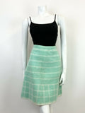 VINTAGE 60s 70s MINT GREEN WHITE STRIPED CHECKED GEOMETRIC MOD WOOL SKIRT 8 10