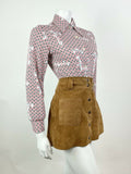 VINTAGE 60s 70s WHITE RED BLACK GEOMETRIC CHECKERBOARD MOD DAGGER BLOUSE 10 12