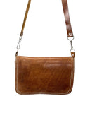 VINTAGE 60s 70s TAN BROWN LEATHER BOHO MOD MESSENGER CROSS BODY SHOULDER BAG