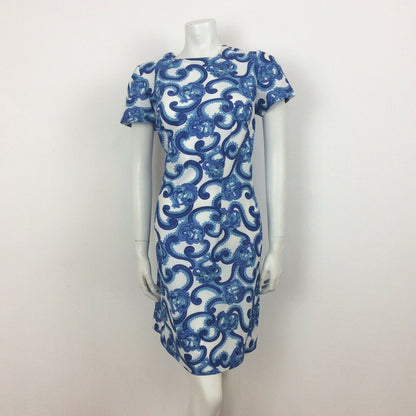 60S VINTAGE BLUE TURQUOISE WHITE PAISLEY PATTERN DRESS 12