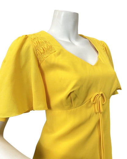 VINTAGE 60s 70s SUNSHINE YELLOW SHEER MOD MAXI DRESS 12