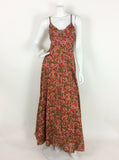 VTG 70S ORANGE RED GREEN BROWN LACE STRAPPY CROSS BACK MAXI DRESS 8