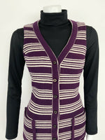 VTG 60s 70s MOD PURPLE WHITE STRIPED SLEEVELESS WOOL VEST DRESS WAISTCOAT 8 10