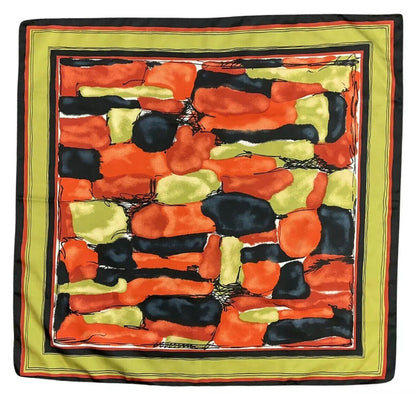 VINTAGE 60s 70s GREEN ORANGE BLACK ABSTRACT SQUARE SCARF