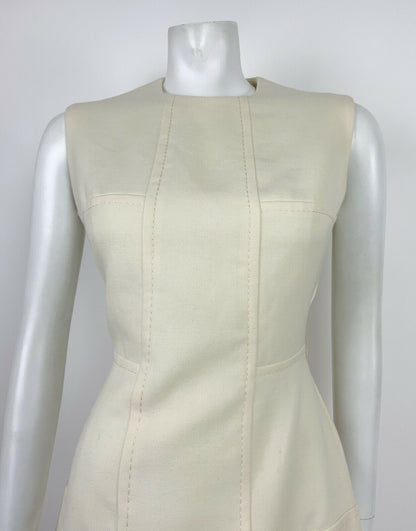 VINTAGE 60s 70s MOD CREAM WOOL SLEEVELESS WIGGLE FITTED DRESS 12