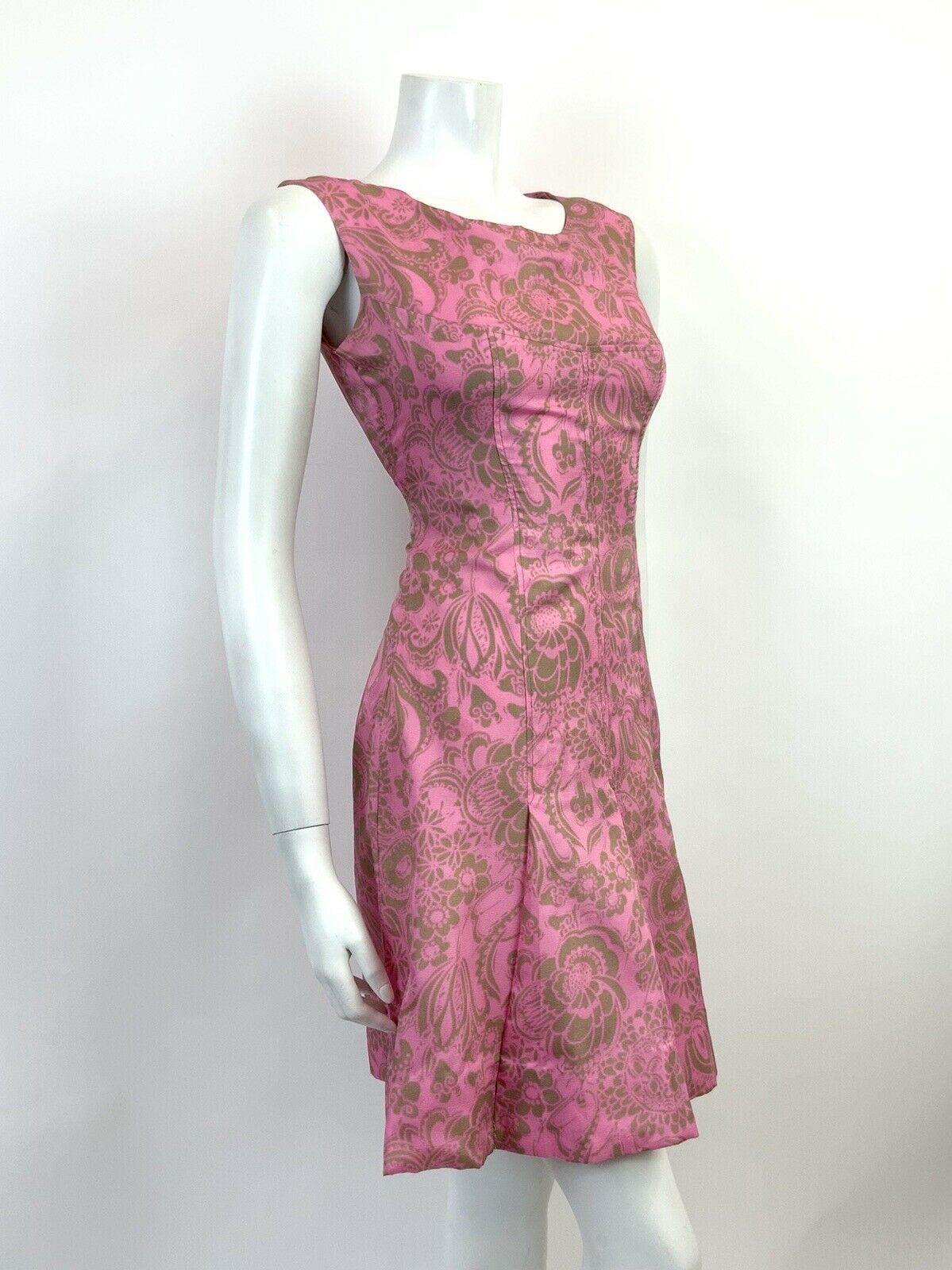 VINTAGE 60s 70s NEON PINK GREY FLORAL BAROQUE PSYCHEDELIC MOD MINI DRESS 8