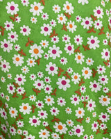 VINTAGE 60s 70s GREEN WHITE PINK DAISY FLOWER DITSY MOD STRAPPY SUN DRESS 6