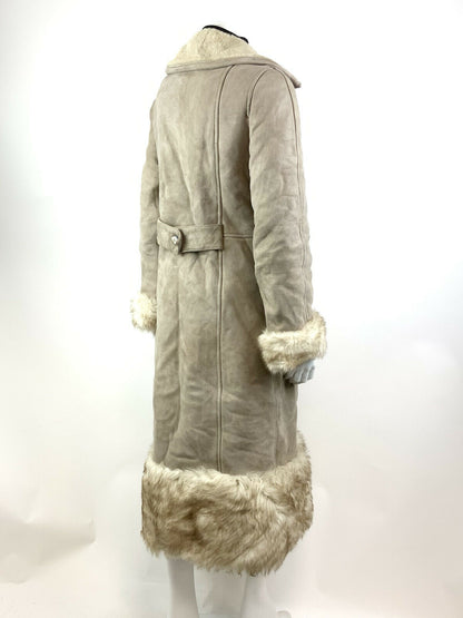 VINTAGE 60s 70s BEIGE CREAM DOUBLE-BREASTED SHEARLING PENNY LANE BOHO COAT 8 10