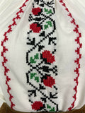 VTG 70s WHITE RED APPLE BLACK FLORAL EMBROIDERED PEASANT FOLK BLOUSE TOP 10 12