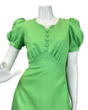 VINTAGE 60s 70s APPLE GREEN PUFF SLEEVE MOD MAXI DRESS 6 8