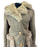 VTG 60s 70s LIGHT BROWN SUEDE LEATHER SHEARLING FUR COLLAR BOHO PENNY COAT 14 16