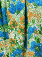 VTG 60s 70s GREEN BLUE YELLOW PSYCHEDELIC FLORAL SUMMER HALTER MAXI DRESS 6 8