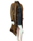 VINTAGE 60s 70s DARK BROWN SUEDE BROCADE DR ZHIVAGO SHEARLING LONG COAT 12 14