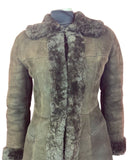 VINTAGE 60s 70s DARK BROWN SUEDE LEATHER BOHO PENNY LANE SHEARLING COAT 8 10