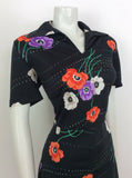 VTG 60S 70S BLACK ORANGE PURPLE PSYCHEDELIC FLOWER DRESS 14