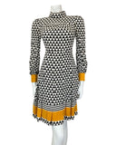 VINTAGE 60s 90s BLACK WHITE YELLOW GEOMETRIC MOD SKATER FLARED DRESS 6 8