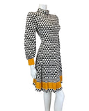 VINTAGE 60s 90s BLACK WHITE YELLOW GEOMETRIC MOD SKATER FLARED DRESS 6 8