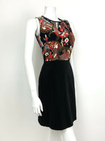 VTG 60s 70s BLACK RED BROWN BLUE FLORAL PAISLEY VELVET PARTY DRESS 6