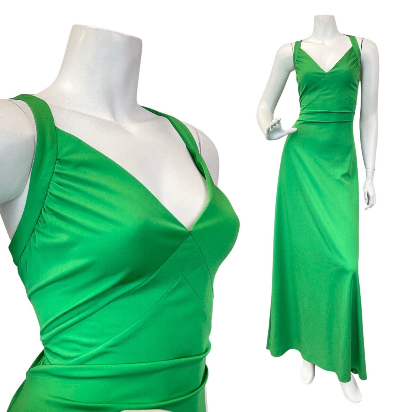 VINTAGE 60s 70s APPLE GREEN ELGANT PARTY SLEEVELESS MAXI GOWN 10