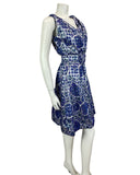 VINTAGE 60s 70s BLUE SILVER WHITE MOD MINI PARTY CHRISTMAS EVENING DRESS 10