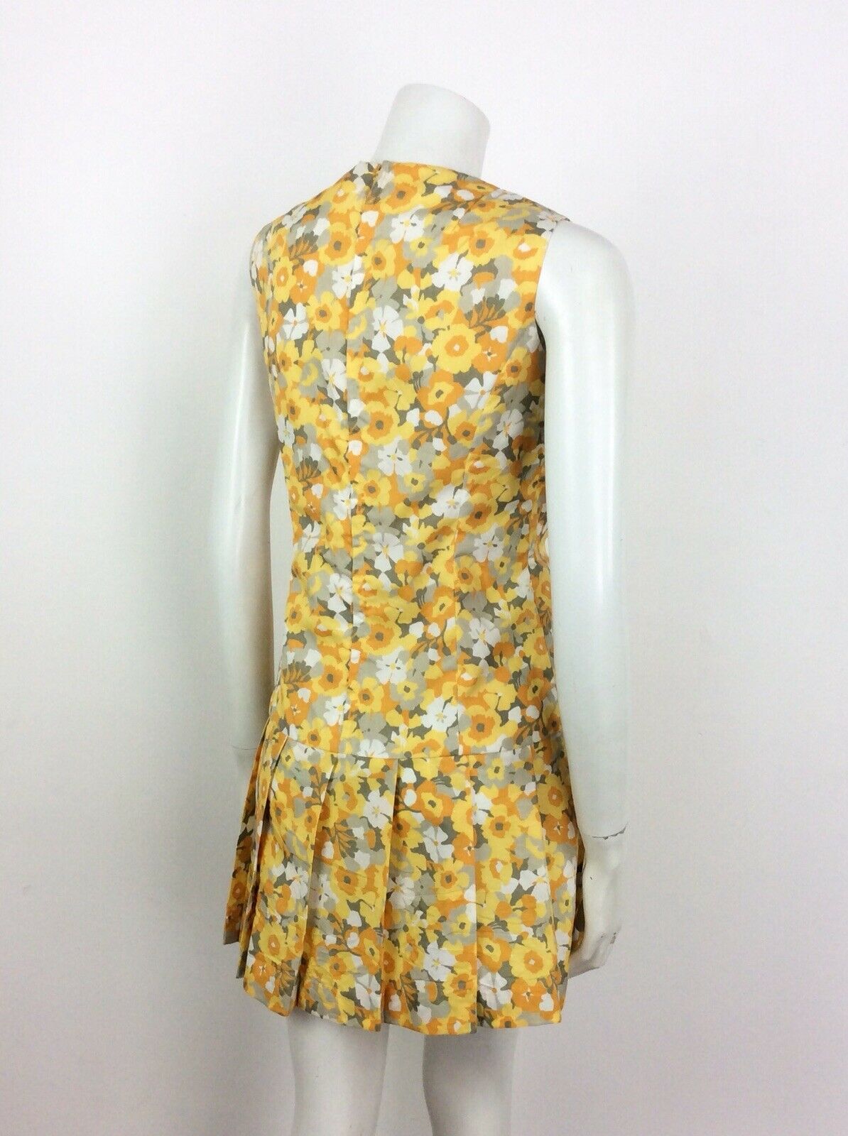 VINTAGE 60s 70s SUMMER FLORAL DITSY DRESS YELLOW ORANGE WHITE SILVER GLITTERY 10