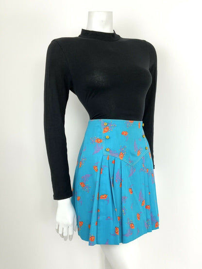 VTG 60s 70s BETTY BARCLAY BLUE ORANGE PURPLE FLORAL PLEATED MINI SKIRT 4