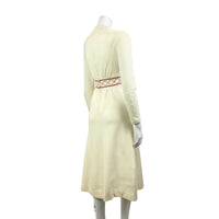 VINTAGE 60s 70s CREAM PINK PURPLE EMBROIDERED FOLK WOOL MIDI DRESS 6