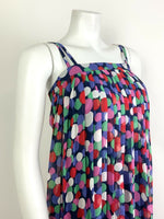 VTG 70s 80s BLUE GREEN PINK DOTTY STRAPPY FLOATY SUMMER TENT DRESS 6 8