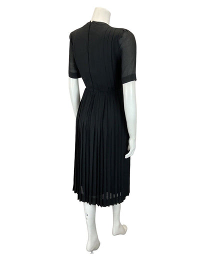 VINTAGE 60s 70s BLACK SHEER PIERRE CARDIN CREATION FIT & FLARE DRESS 10