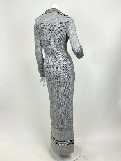 VTG 60s 70s SILVER GOLD MESH MOD DISCO STUDIO 54 DAGGER SHIRT MAXI DRESS 12 14