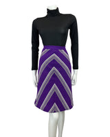 VINTAGE 60s 70s PURPLE SILVER BLACK STRIPED MOD DISCO PARTY KNIT SKIRT 4 6