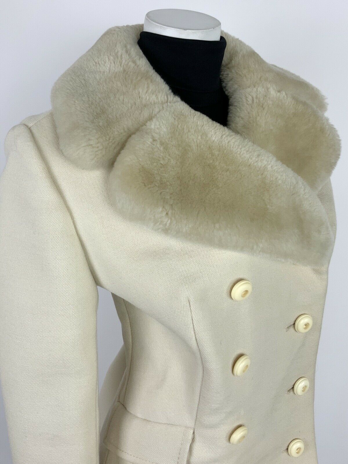 VTG 60S 70S CREAM DOUBLE BREASTED MOD PEA COAT 10 12