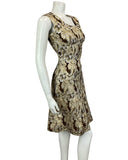 VINTAGE 60s 70s BROWN GOLD SILVER MOD MINI PARTY CHRISTMAS EVENING DRESS 10 12