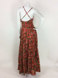 VTG 70S ORANGE RED GREEN BROWN LACE STRAPPY CROSS BACK MAXI DRESS 8