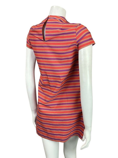 VINTAGE 60s 70s RED PURPLE BLUE STRIPED MOD SHIFT MICRO-MINI DRESS 6