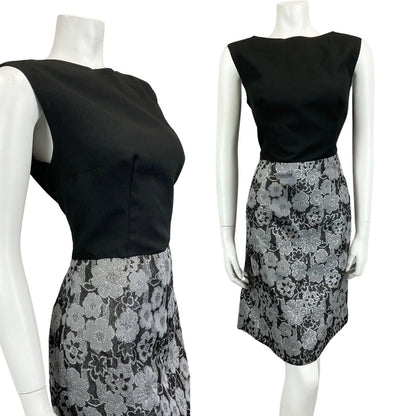 VINTAGE 60s 70s BLACK SILVER FLORAL MOD MIDI PARTY CHRISTMAS EVENING DRESS 16